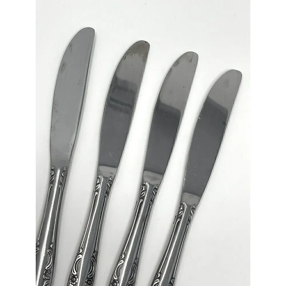 United Silver Acadia Stainless Dinner Place Knife Japan 8 3/8” Set Of 4